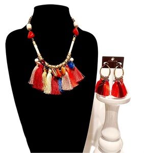 CHICO’s Colorful Austyn Gold & Stone Tassel Necklace & Earrings SET |  NWT​ $115